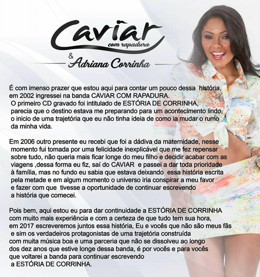 Ela está de volta - Adriana Corrinha retorna aos vocais do Forró Caviar com Rapadura