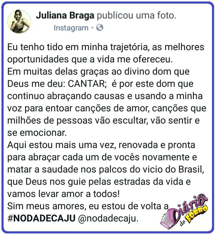 Ela está de volta - Juliana Braga retorna aos vocais do Noda de Caju